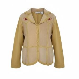 VINTAGE Victoria Jones Leather Crochet Ribbed Knit Top - Size L